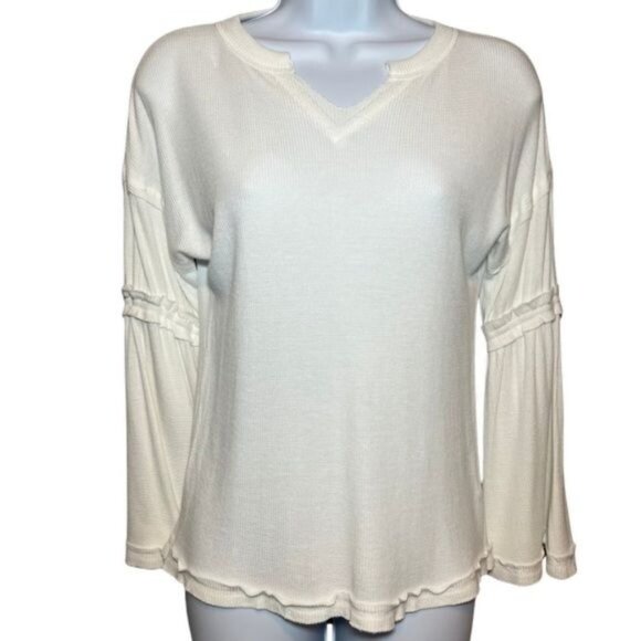 Baea Flare Sleeve Waffle Knit White Long Sleeve Top, M, NWT - Picture 2 of 7